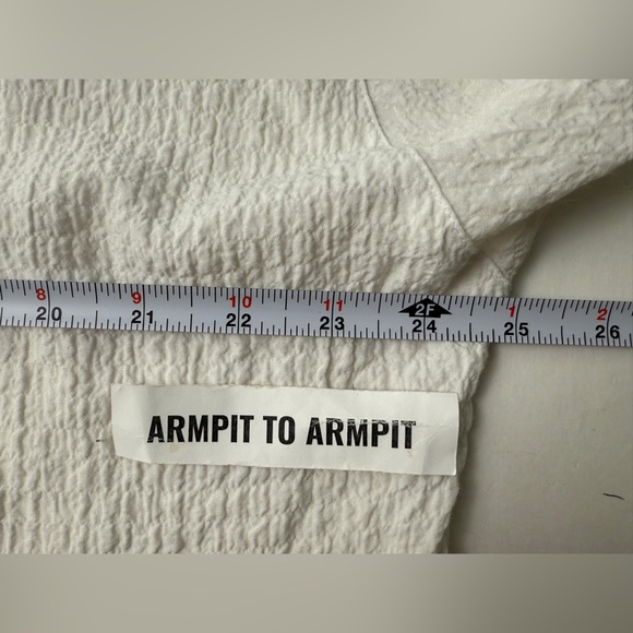 Ali Miles White Textured Crinkle Tunic Top Artsy Buttons Women's Size L Oversizd - Picture 10 of 12